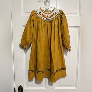 NEW 5T Long Sleeve‎ Sunflower Dress Yellow Brown Fall Flower Embroidery